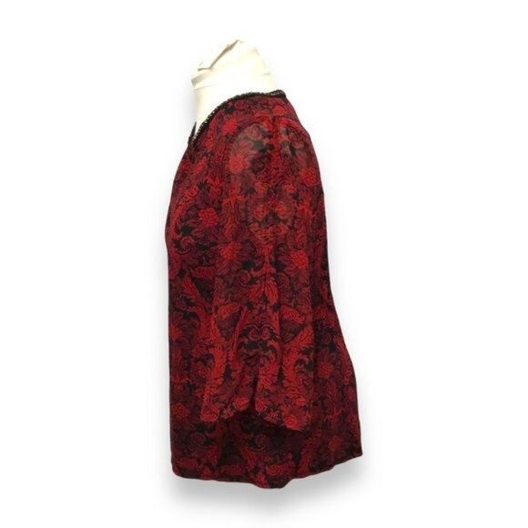 Roz & Ali Women’s Long Sleeve Split Neck Beaded Collar, Red, size L - Picture 3 of 8